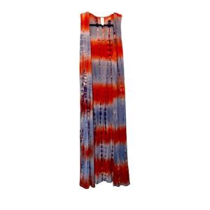 Tie Dyed Terracotta Blue Long Bohemian Vest Duster size Small